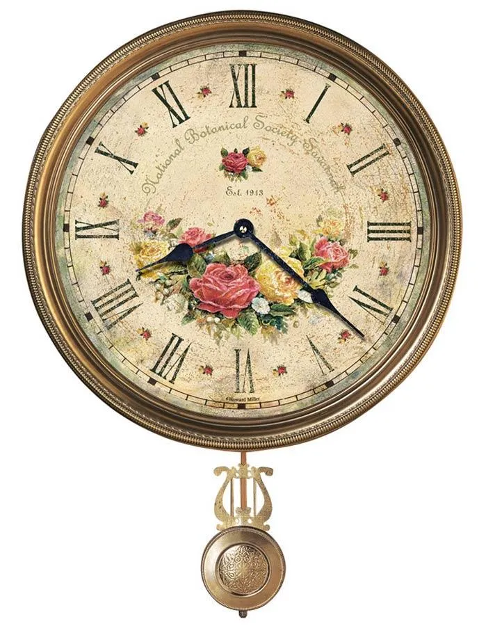 Howard Miller Savannah Botanical Pendulum Wall Clock - Floral Design