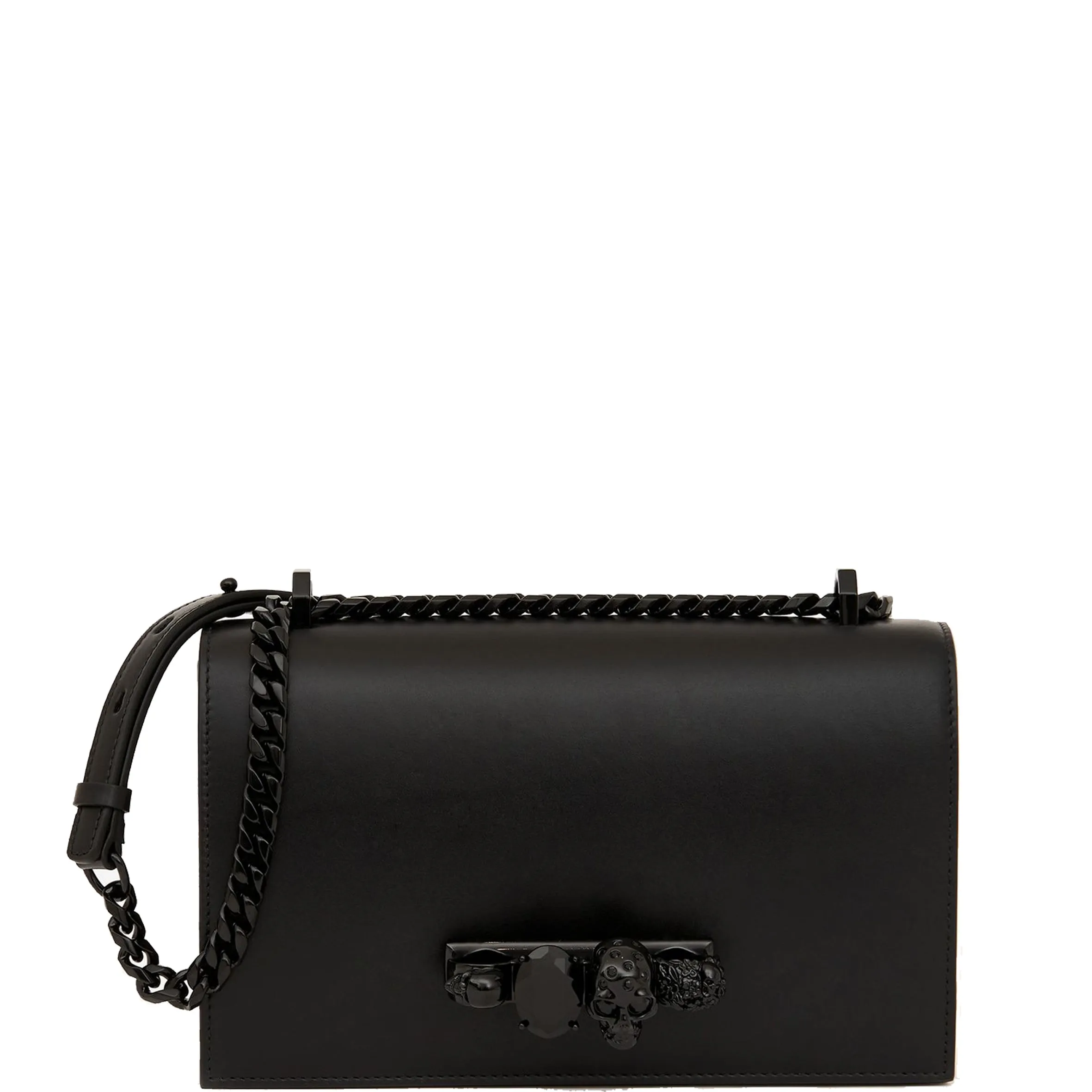 Jewelled Knuckle Satchel Smooth, Black/Black