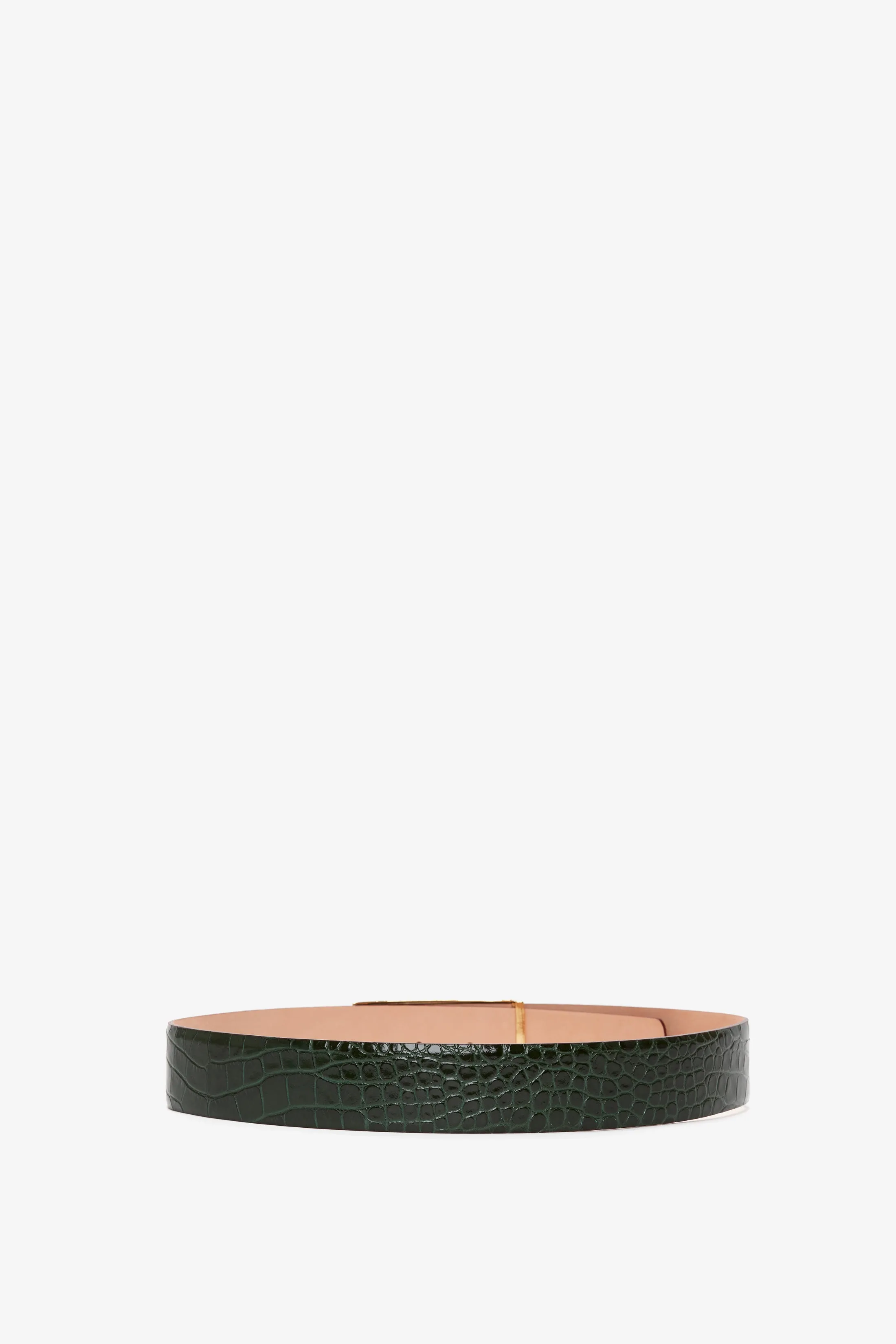 Jumbo Frame Belt In Dark Forest Croc-Effect Leather