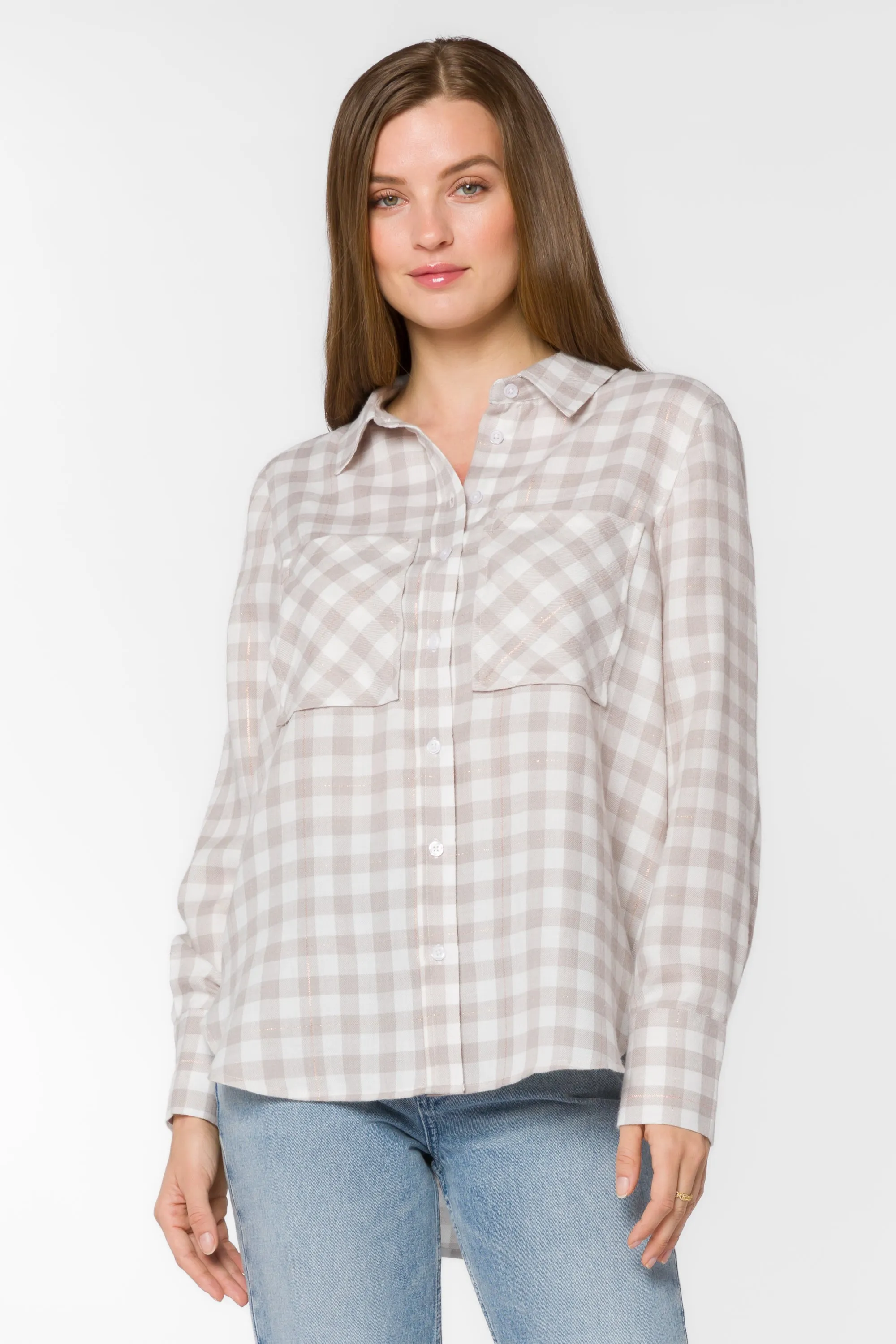 Kacia Taupe Plaid Shirt