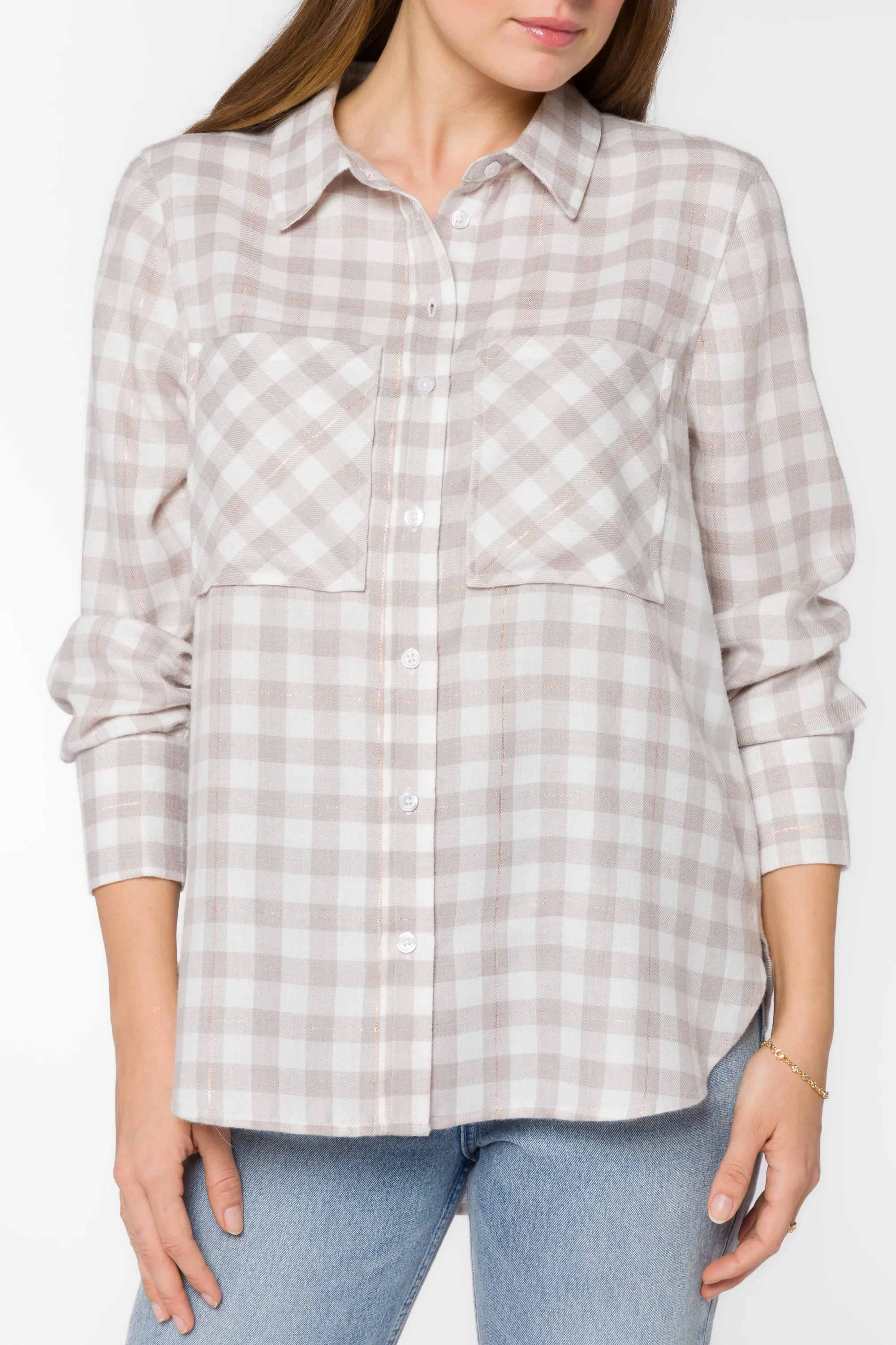 Kacia Taupe Plaid Shirt