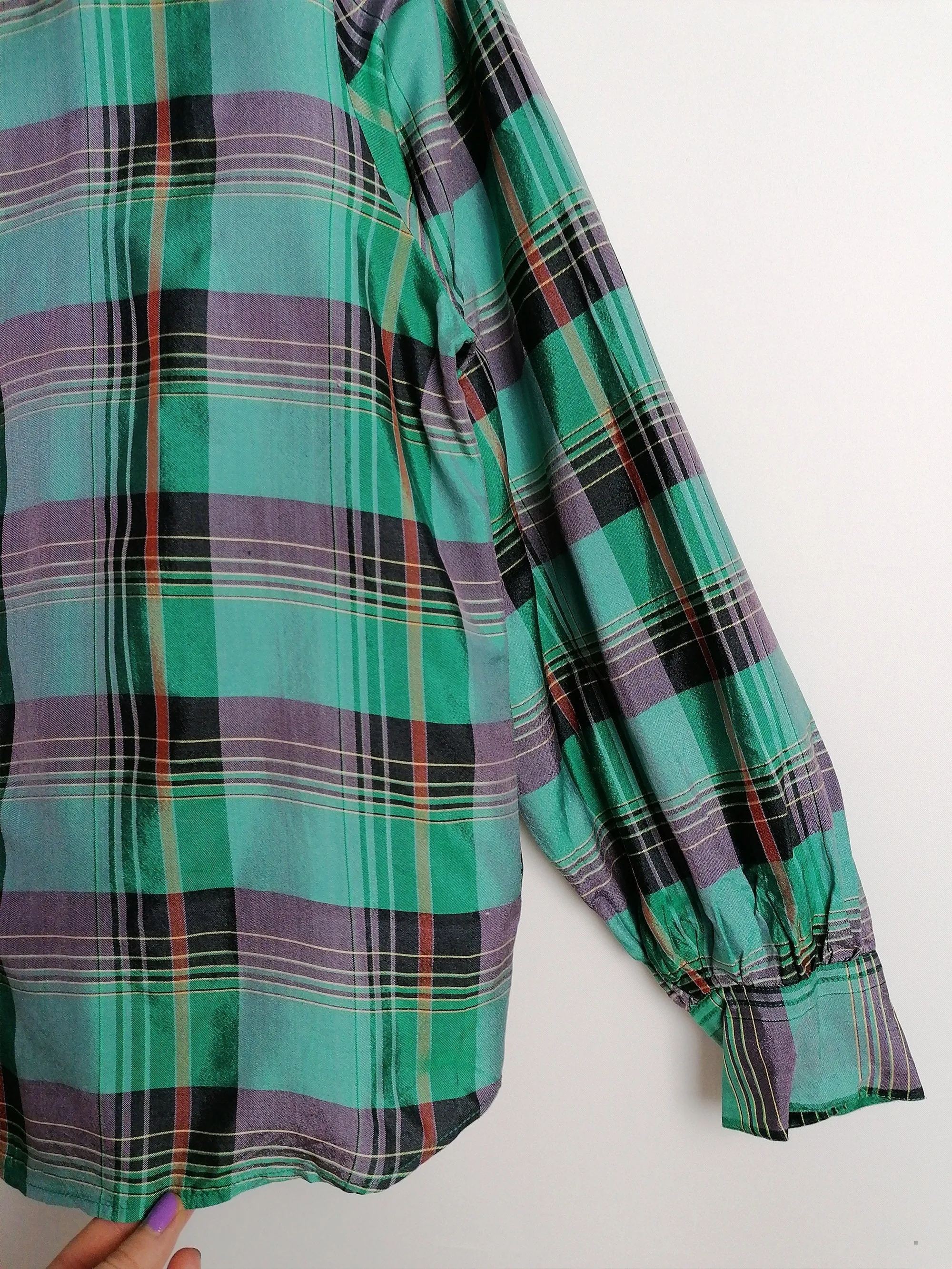 KURT KELLERMANN Plaid Pattern Silk Blouse