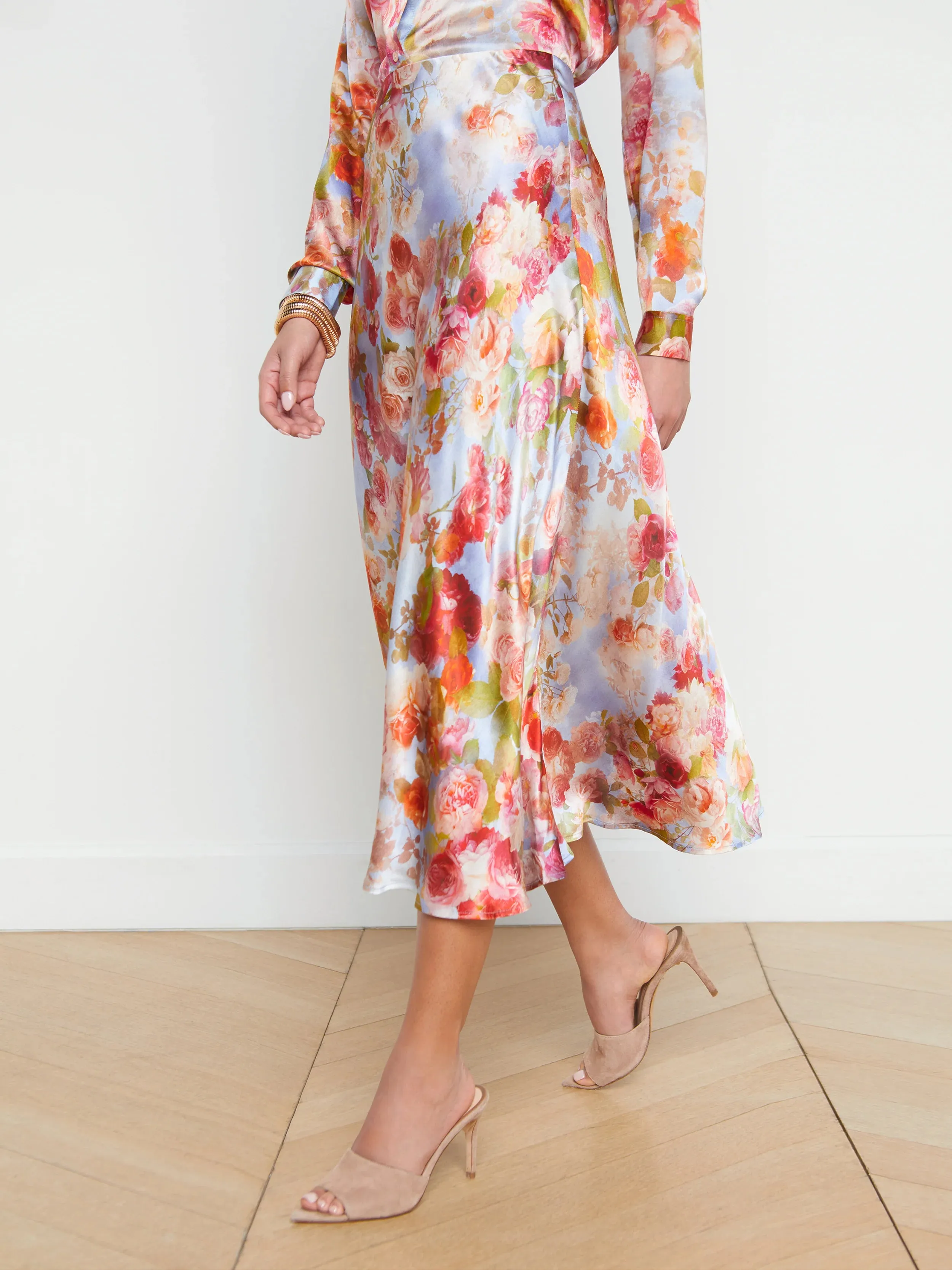 L’agence - Clarisa Silk Skirt - Multi Soft Cloud Floral