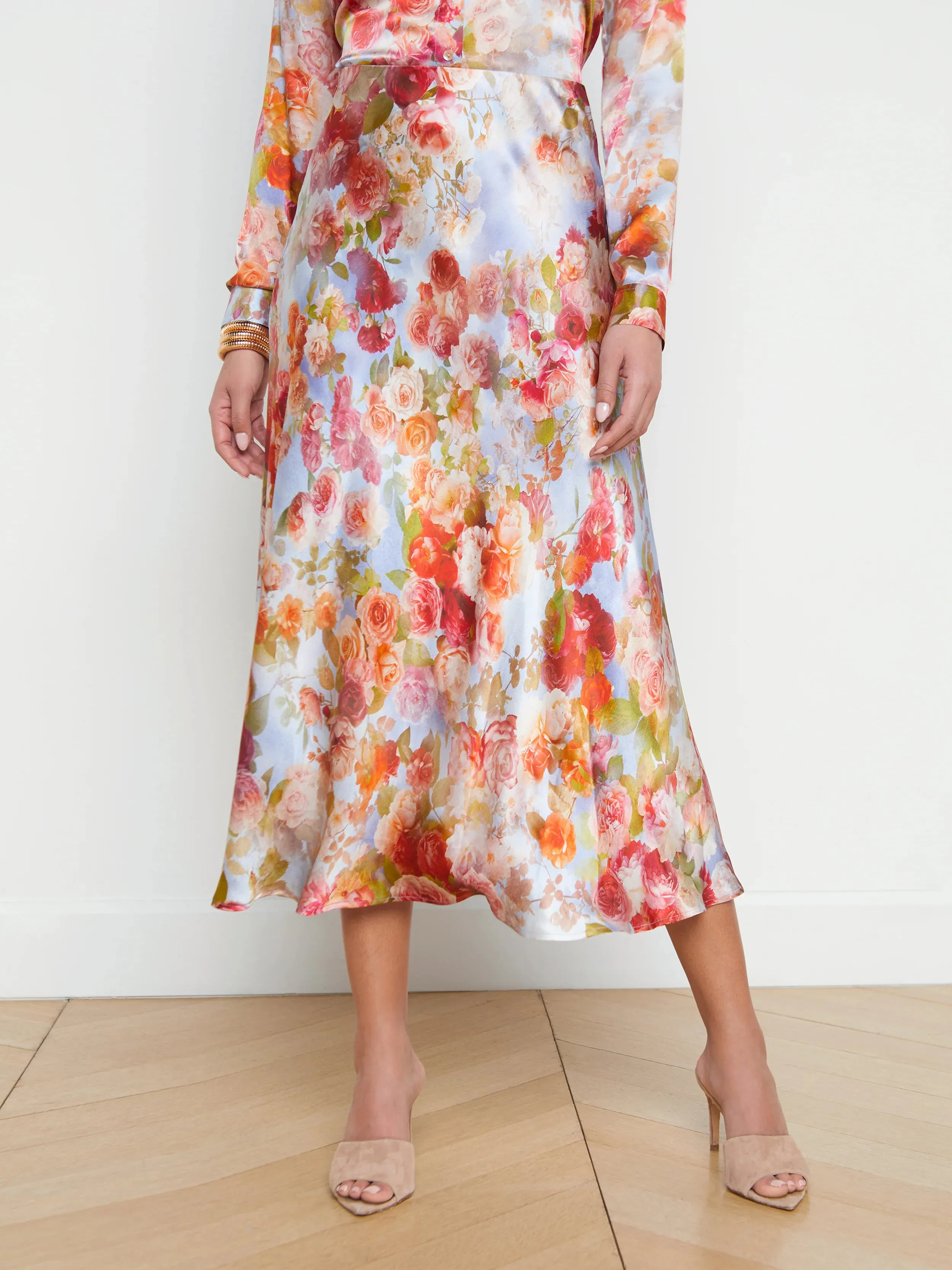 L’agence - Clarisa Silk Skirt - Multi Soft Cloud Floral