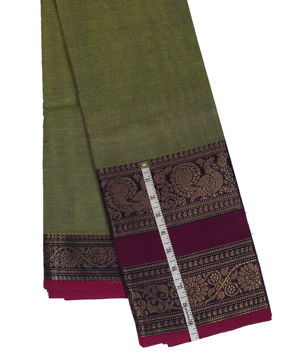 Lime green purple border cotton handwoven chettinadu saree