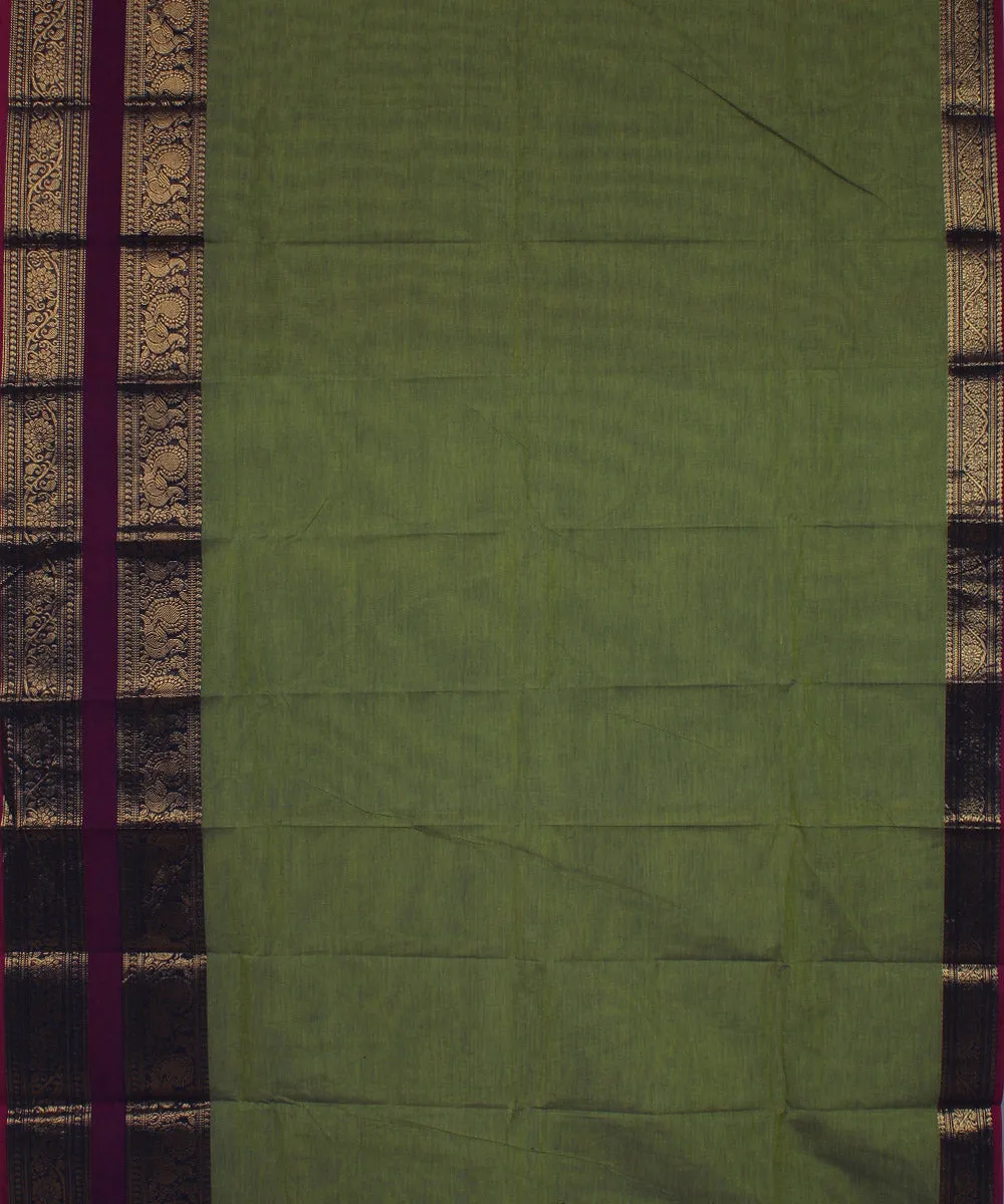 Lime green purple border cotton handwoven chettinadu saree