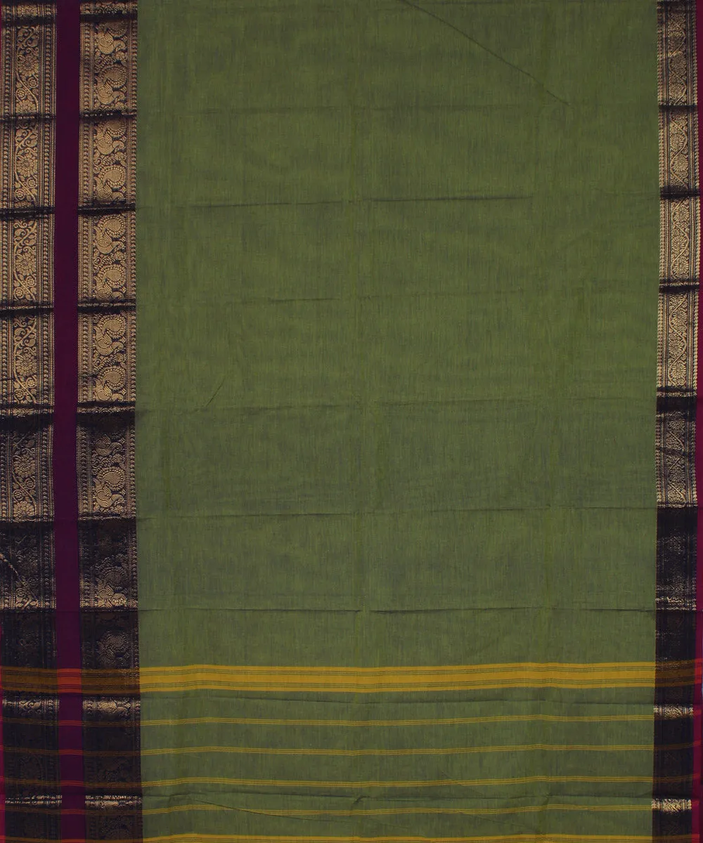 Lime green purple border cotton handwoven chettinadu saree