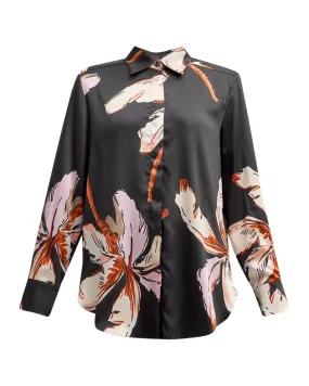 Lugano Silk Classic Blouse (Black Palms)