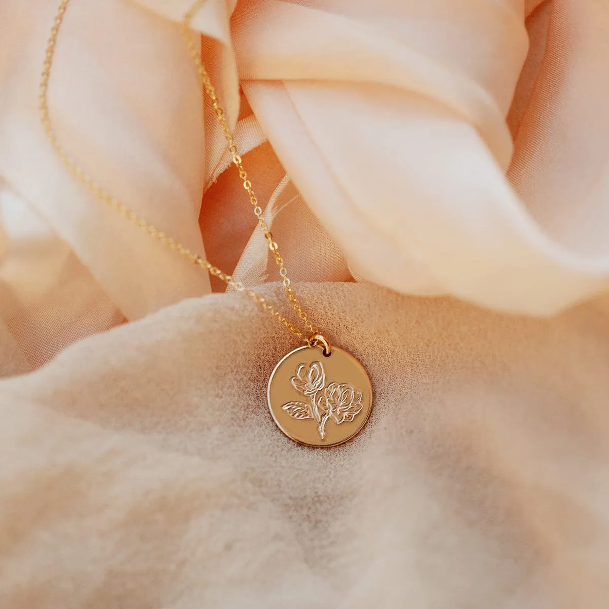 Magnolia Flower Disc Necklace