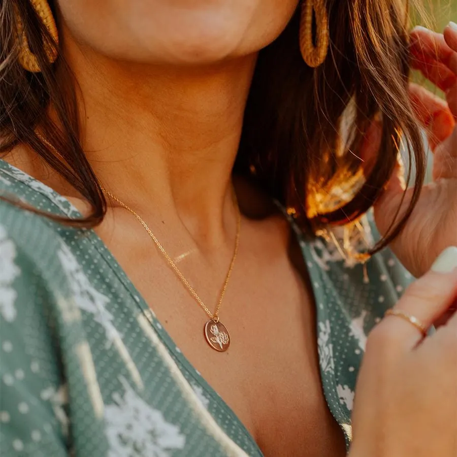 Magnolia Flower Disc Necklace