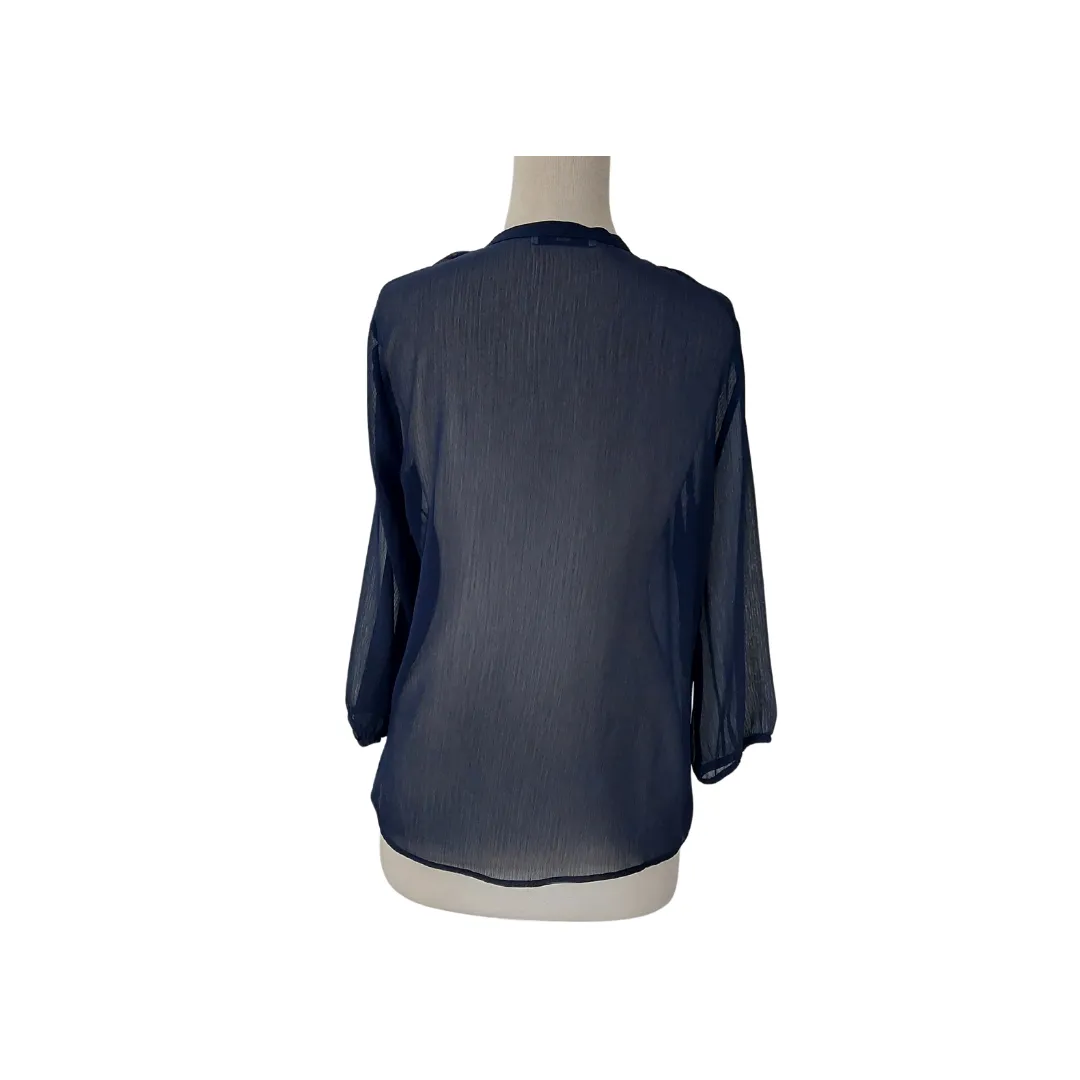 Mango Navy Sheer Blouse | Pre Loved |