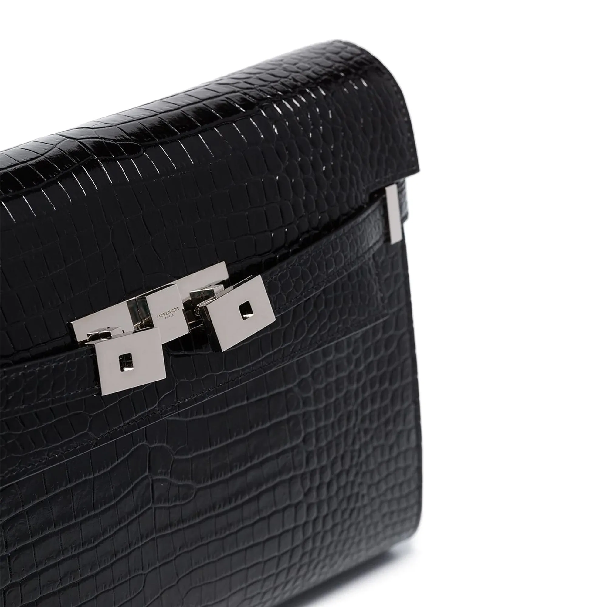 Manhattan Baguette Glossy Croc, Black/Silver