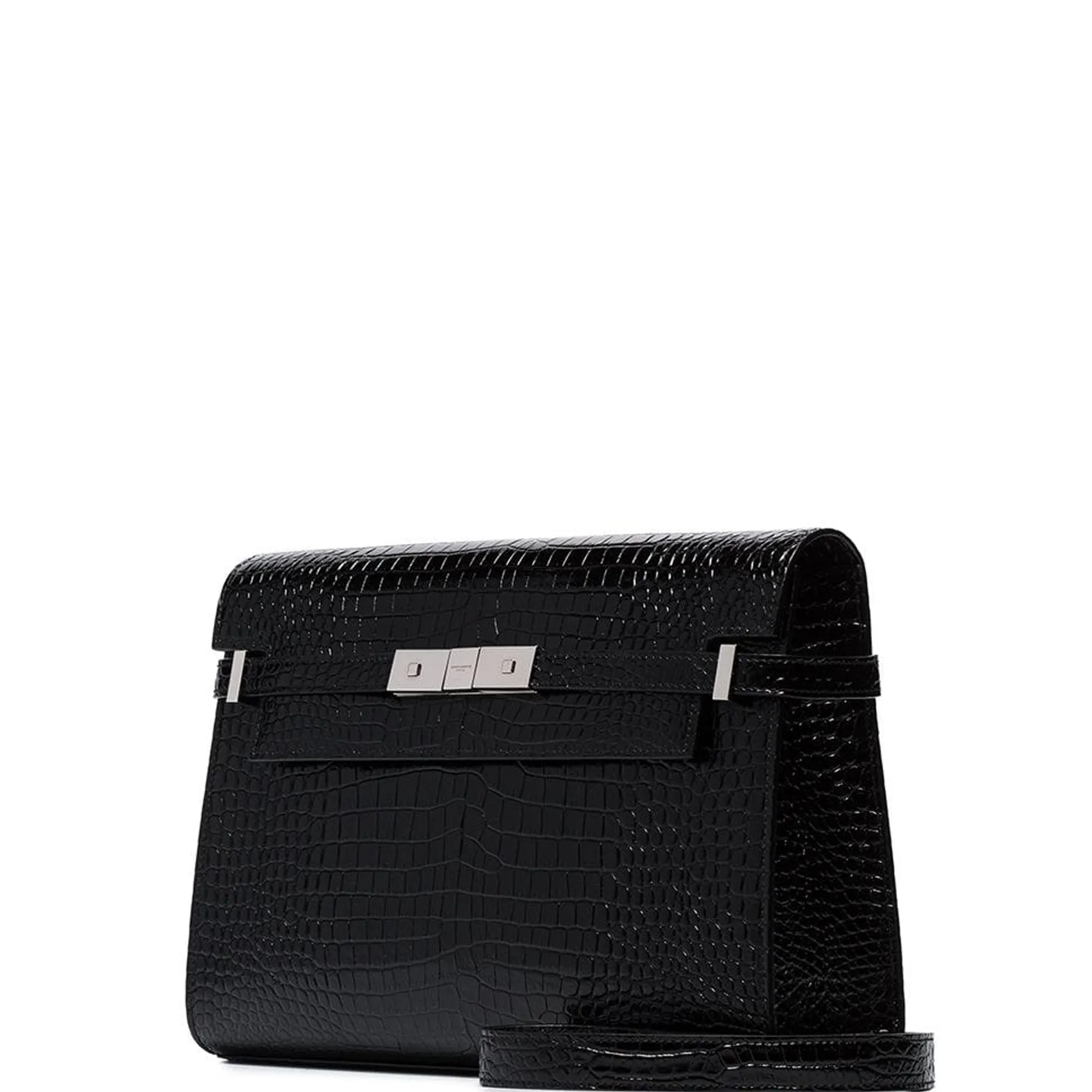 Manhattan Baguette Glossy Croc, Black/Silver