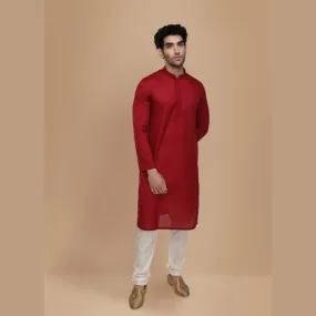 Manyawar Ruby Red Plain Kurta Set