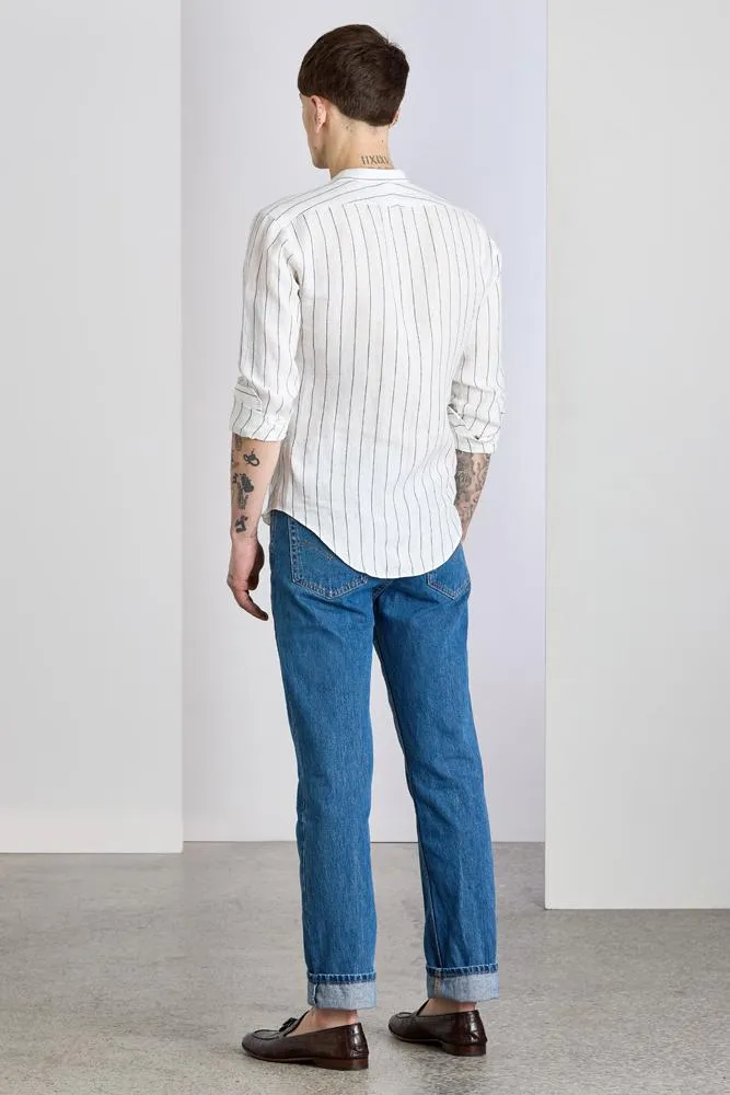 Massimo Shirt - White and Navy Pinstripe Linen