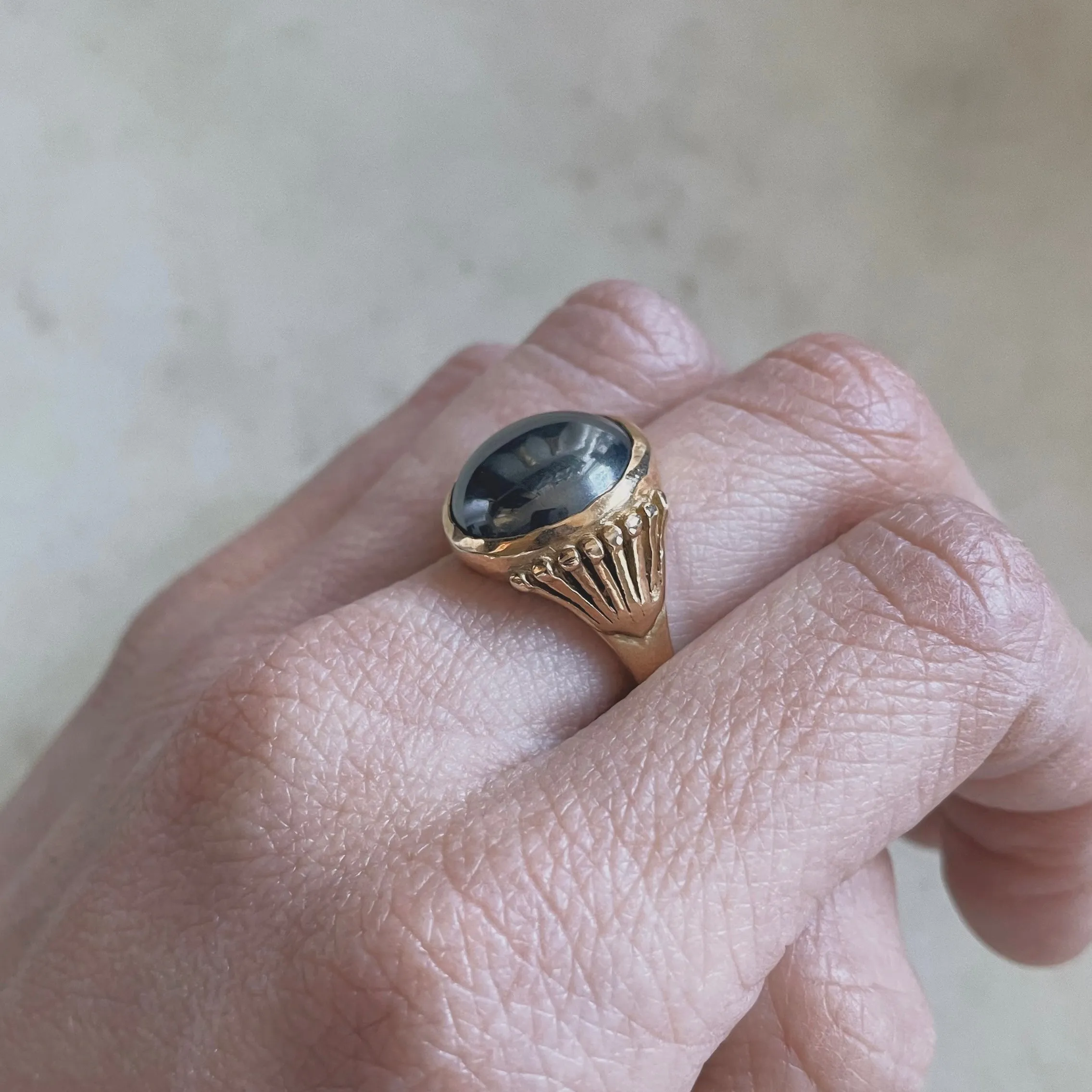 MIMOSA FLOWER RING —  HEMATITE