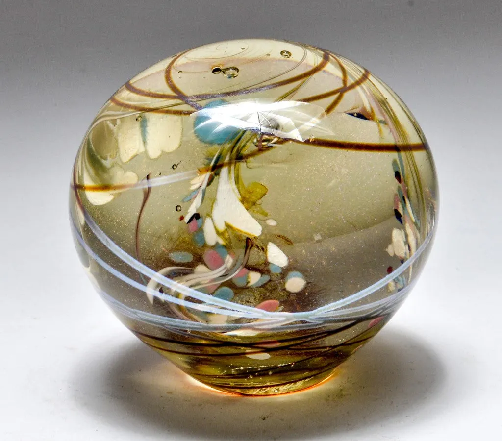 Modern Art Glass Paperweight With Flowers