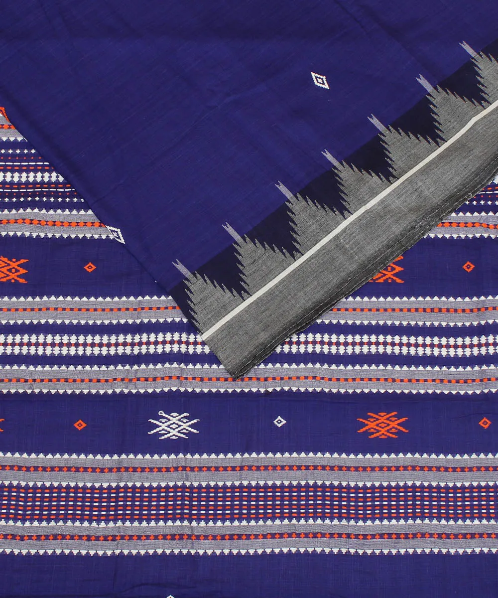 Navy blue cotton handwoven kotpad saree