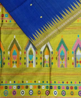 Navy blue yellow tussar silk handloom gopalpur saree