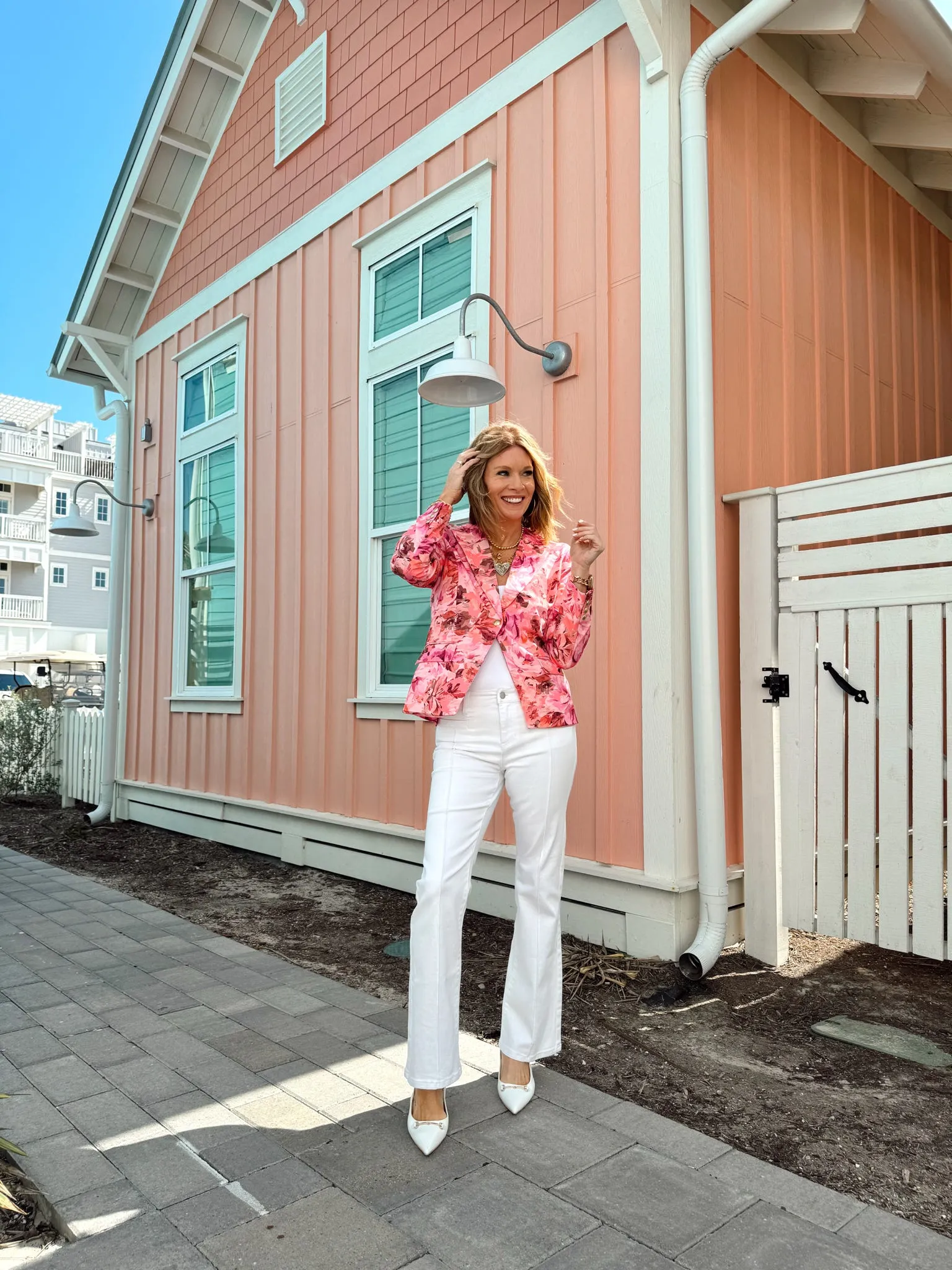 NOTCH COLLAR BLAZER IN PINK PUNCH ROSE