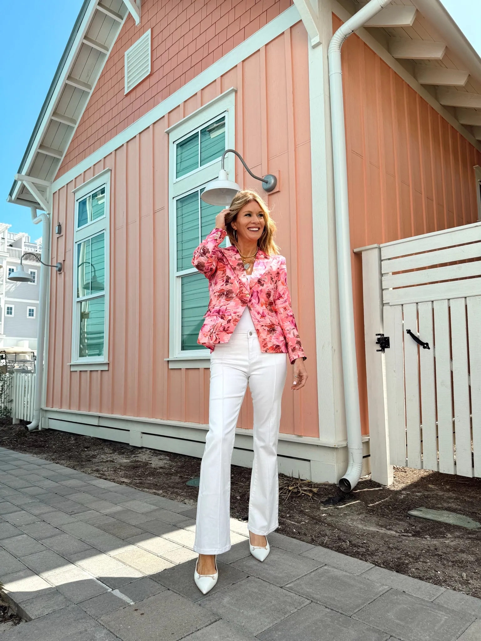 NOTCH COLLAR BLAZER IN PINK PUNCH ROSE