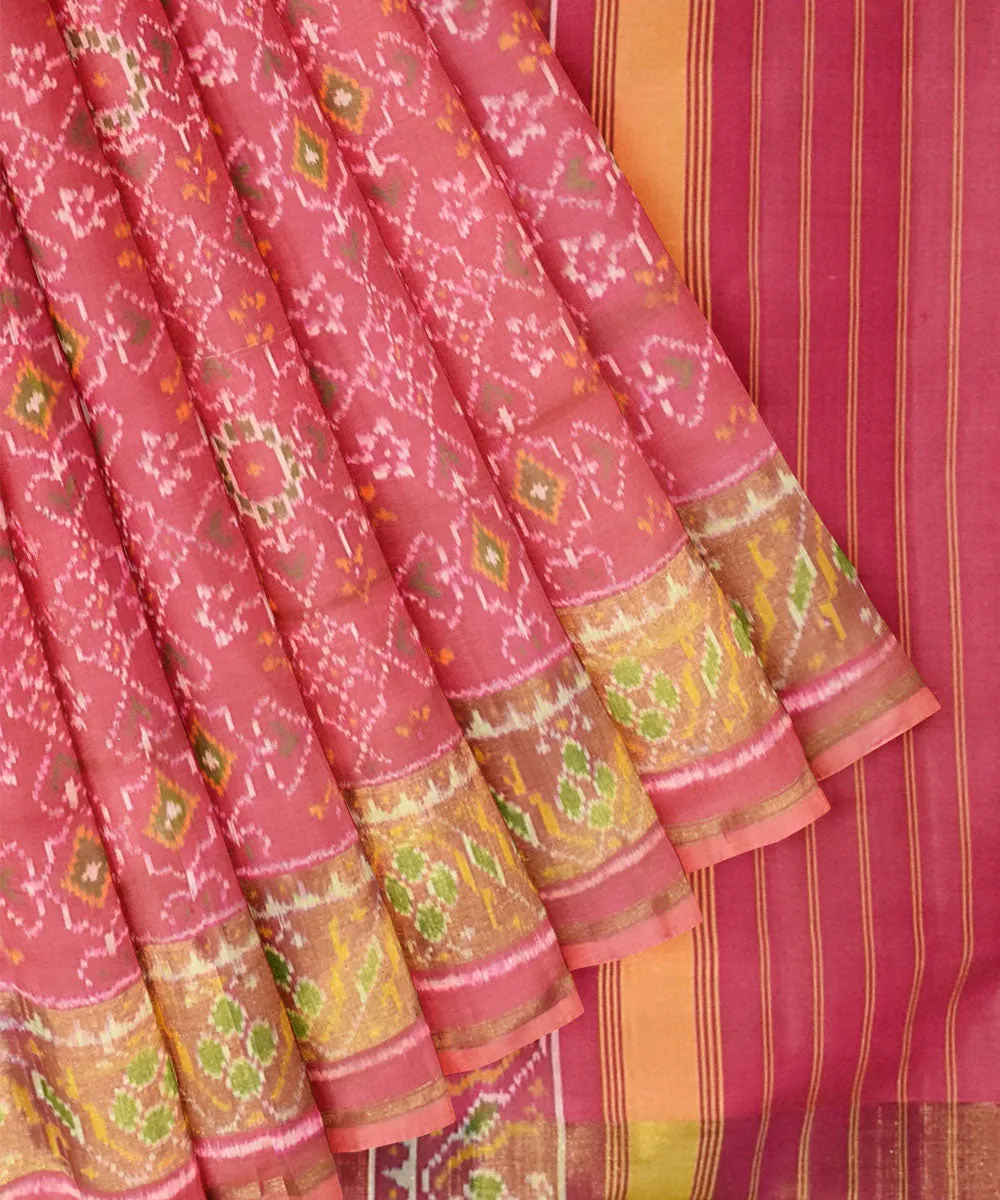 Peach mustard silk handloom patola saree