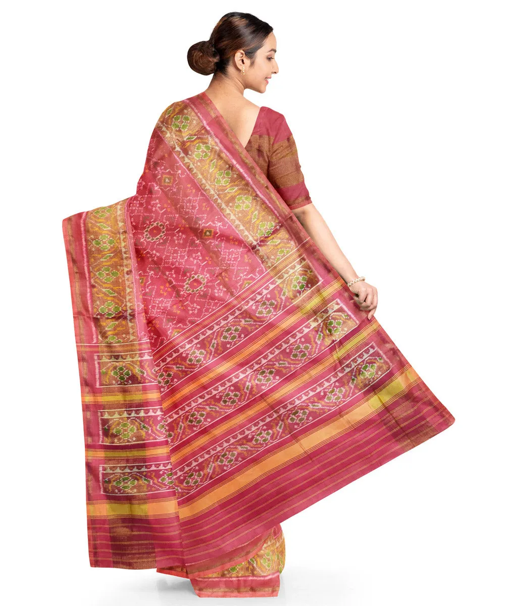 Peach mustard silk handloom patola saree