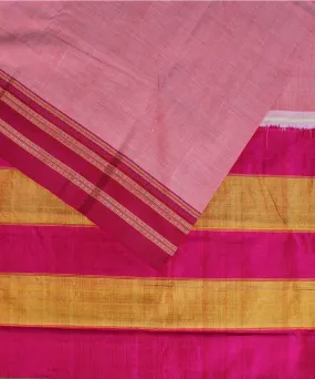 Peach plain red gayatri border cotton art silk handloom ilkal saree