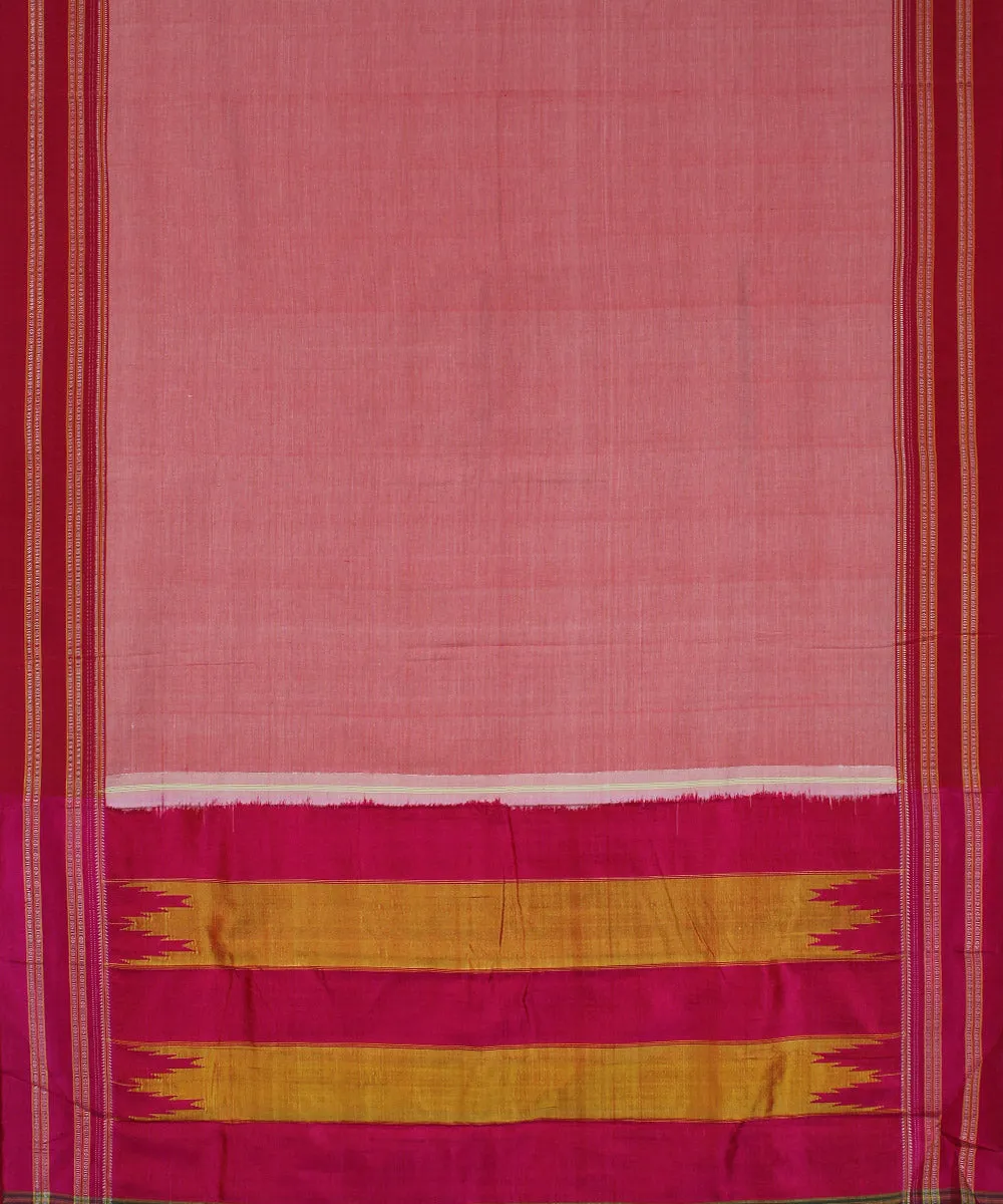 Peach plain red gayatri border cotton art silk handloom ilkal saree