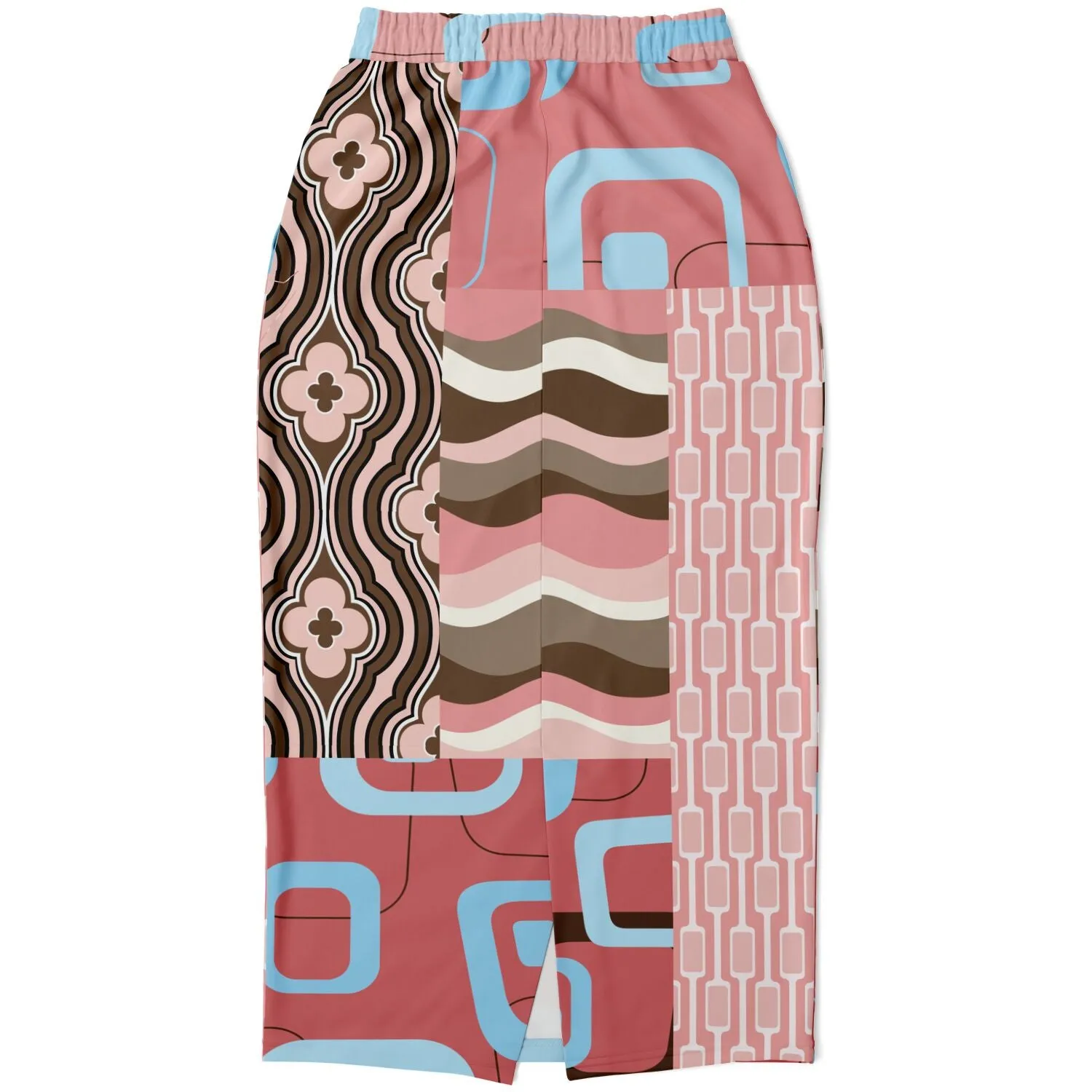 Pink Geo Retro Patchwork Eco-Poly Long Pocket Skirt