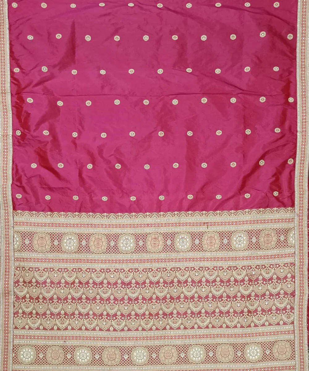 Pink offwhite silk handloom assam saree