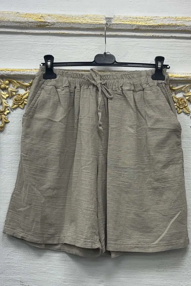 Plain Pockets Drawstring Waistband Cotton Shorts