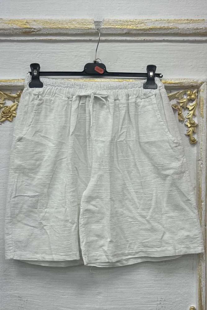 Plain Pockets Drawstring Waistband Cotton Shorts