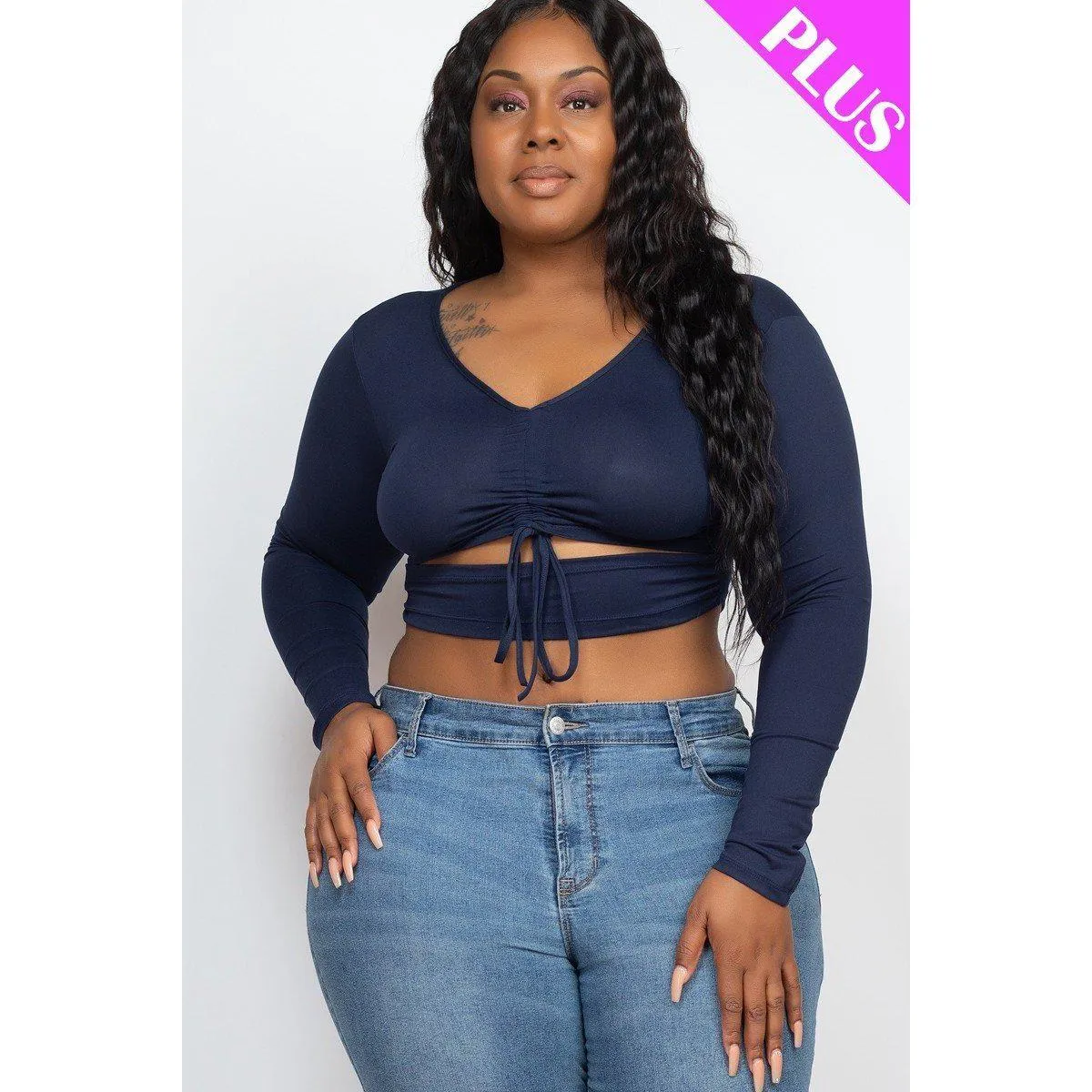 Plus Size Drawstring Ruched Cutout Crop Top