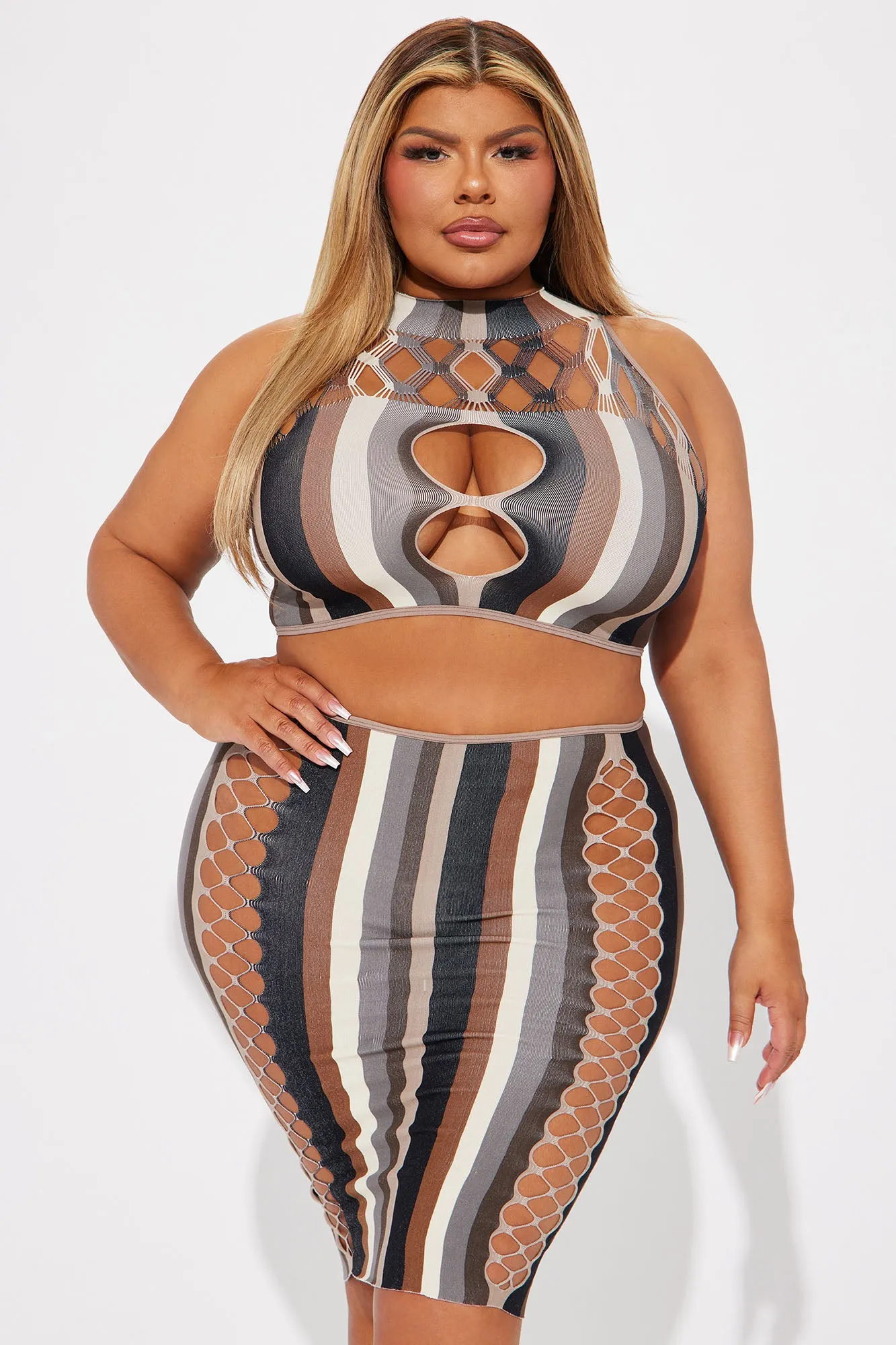 Ready For The Night Seamless Skirt Set - Brown/combo