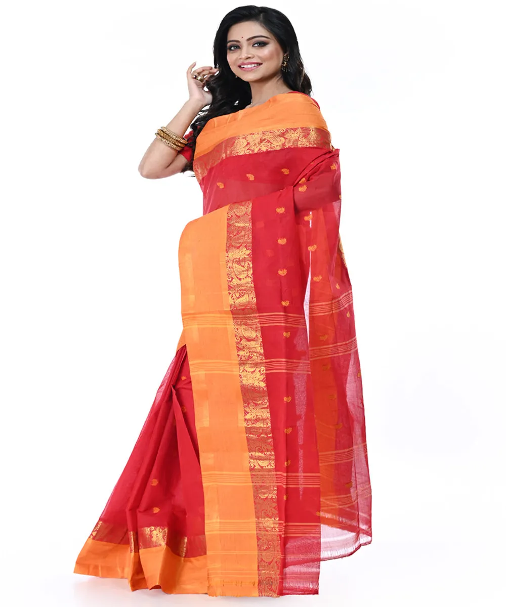 Red orange handwoven tangail cotton saree