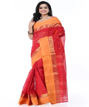 Red orange handwoven tangail cotton saree