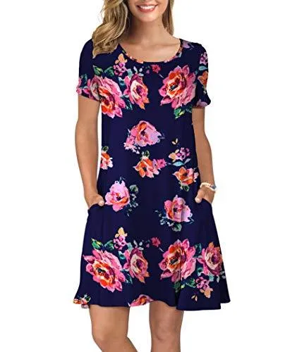 Short T Shirt Dress with Pockets  Sleeve Swing