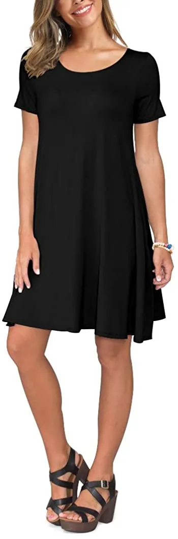 Short T Shirt Dress with Pockets  Sleeve Swing