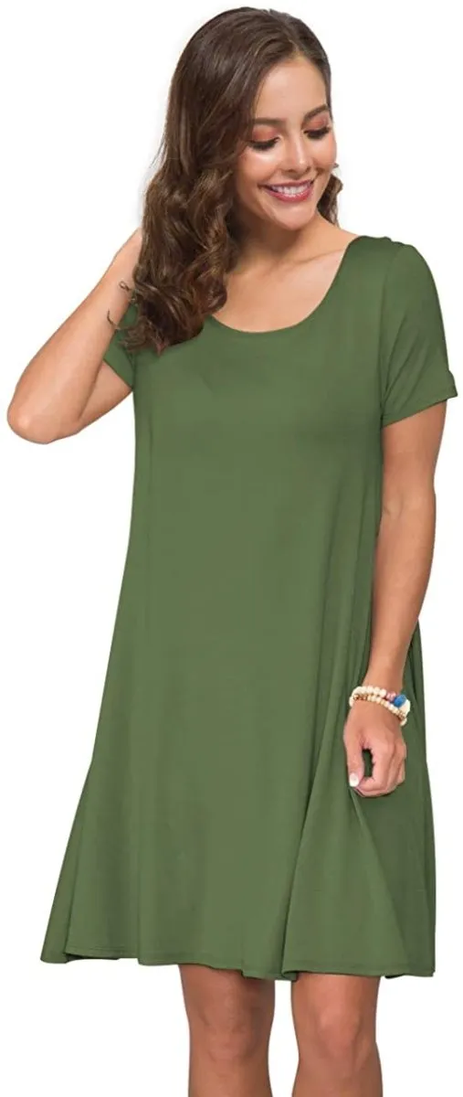 Short T Shirt Dress with Pockets  Sleeve Swing