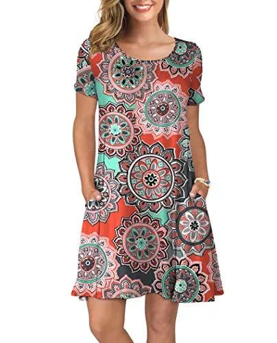 Short T Shirt Dress with Pockets  Sleeve Swing