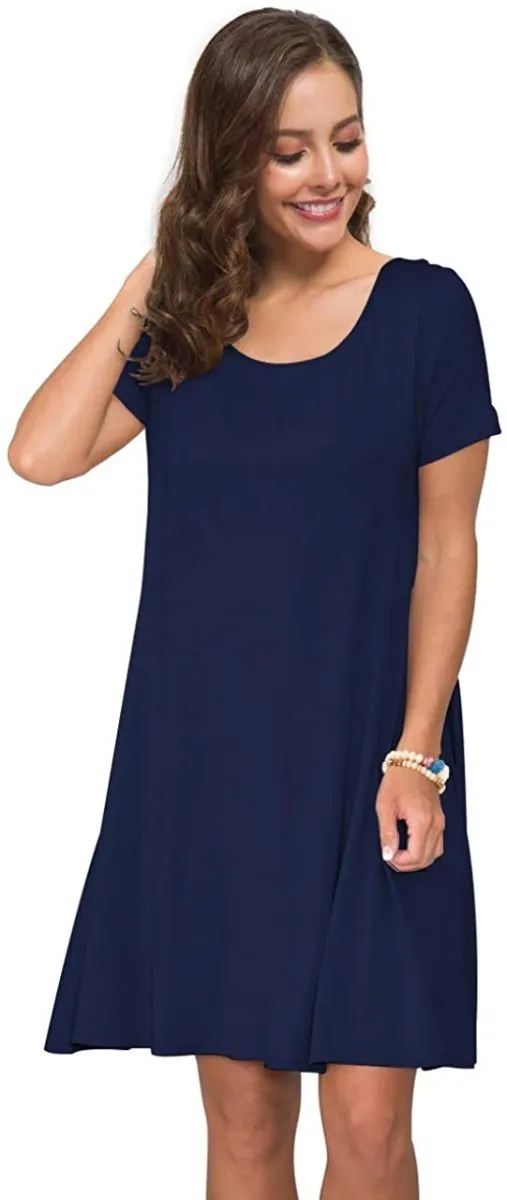 Short T Shirt Dress with Pockets  Sleeve Swing