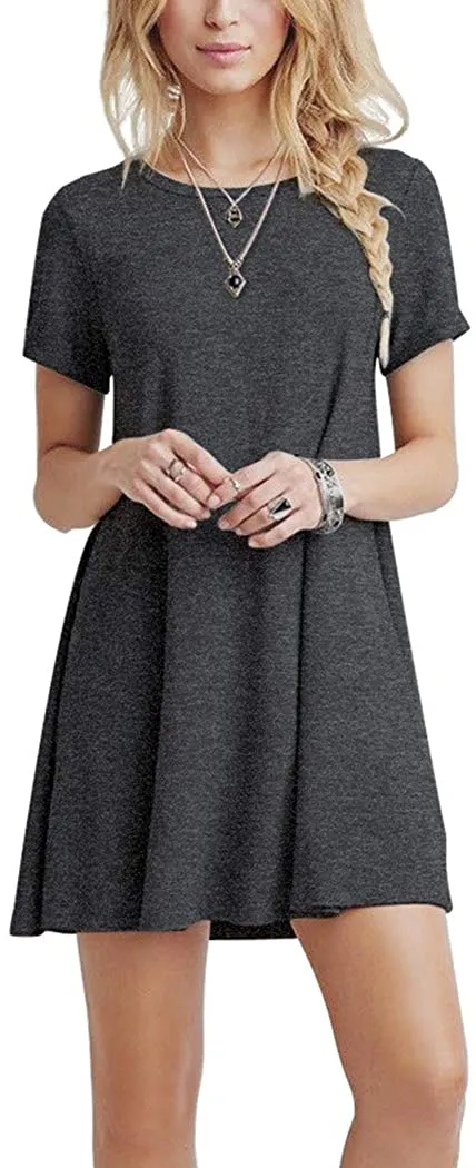 Short T Shirt Dress with Pockets  Sleeve Swing