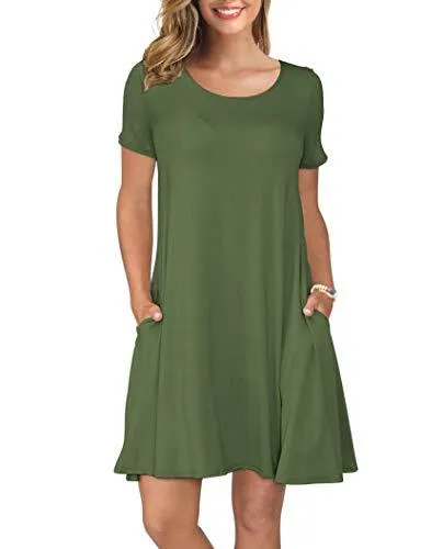 Short T Shirt Dress with Pockets  Sleeve Swing