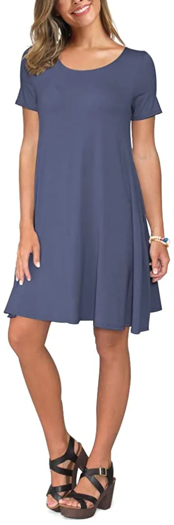 Short T Shirt Dress with Pockets  Sleeve Swing