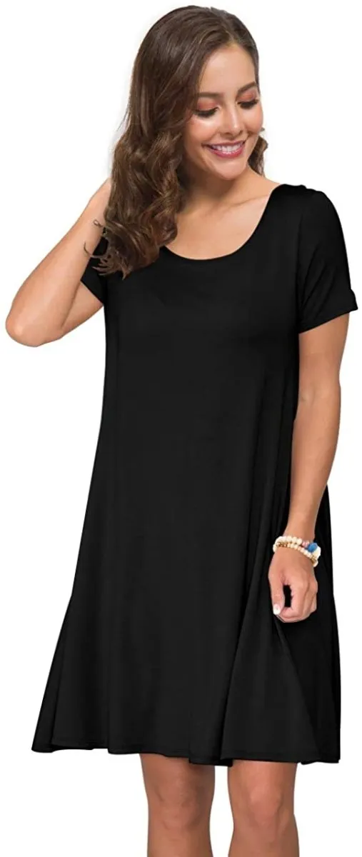 Short T Shirt Dress with Pockets  Sleeve Swing