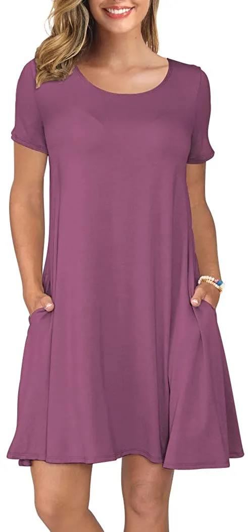 Short T Shirt Dress with Pockets  Sleeve Swing