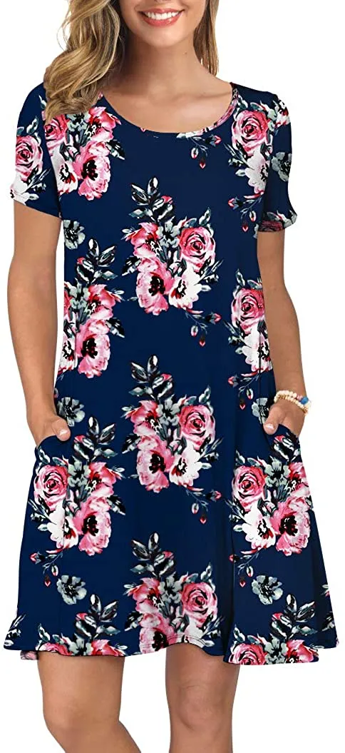 Short T Shirt Dress with Pockets  Sleeve Swing