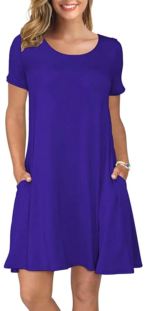 Short T Shirt Dress with Pockets  Sleeve Swing