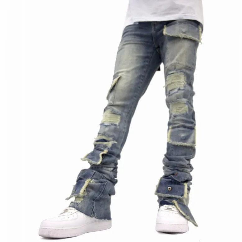 Si Tu Veux Brutini Super Stacked Cargo Jeans (Indigo Wash) TV0051-STK